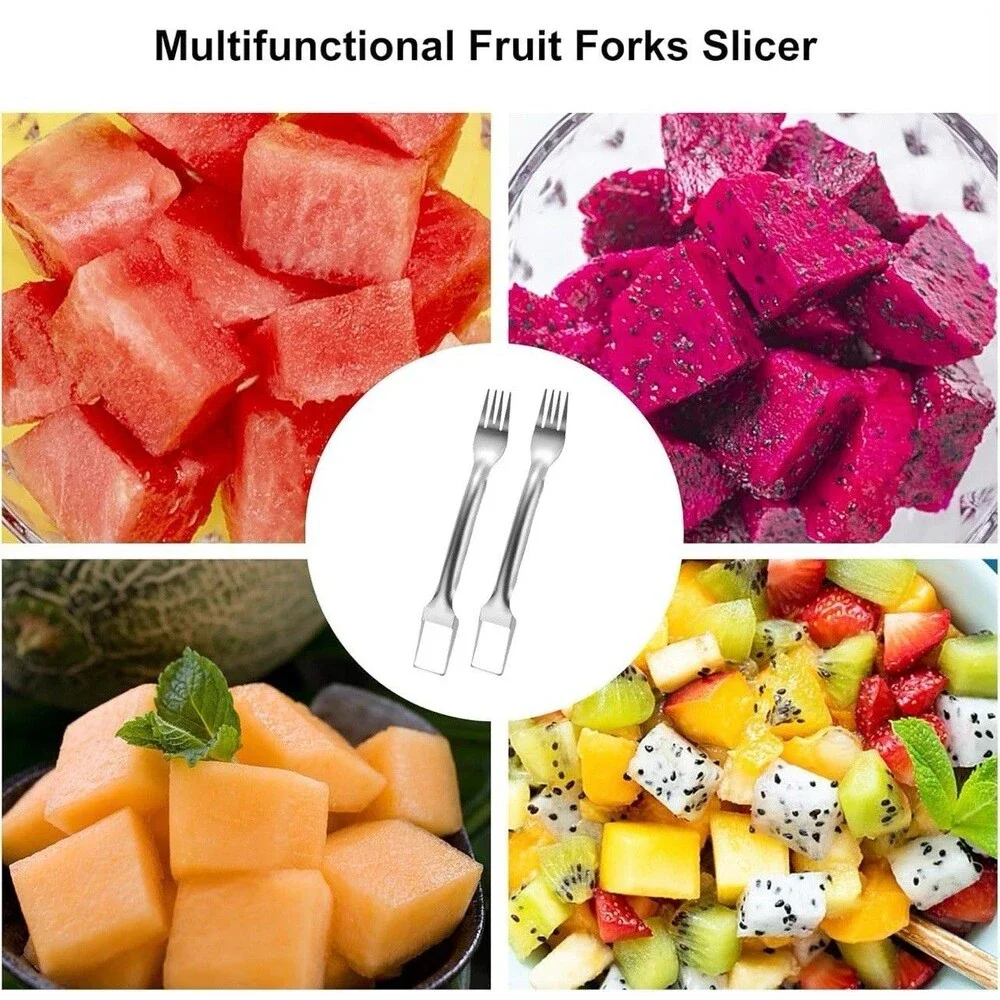 4Pcs Watermelon Fork Slicer Cutter, Stainless Steel 2-in-1 Portable